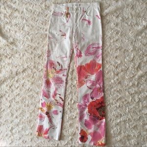Roberto Cavalli White and Pink Floral Pants